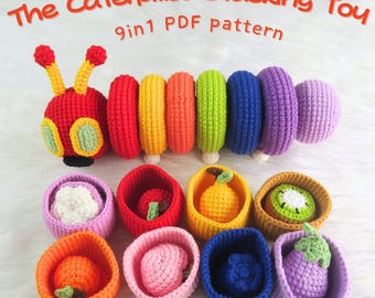 9-in-1 The Very Hungry Caterpillar Stacking Toy, Baby Toy Montessori Gift, ChildrenBooks Crochet, Back To School DIY Pattern, Easy Amigurumi