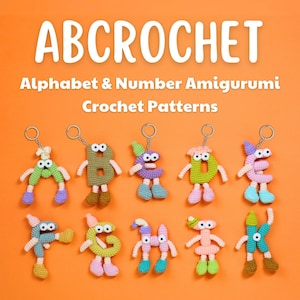 Paquete de patrones de crochet con alfabeto y números, patrón de crochet para llavero amigurumi de 26 letras, patrón de regalo educativo, letras suaves ABC de crochet