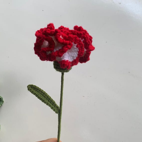 6 Garofani All'uncinetto In Filato Di Cotone, Rosso Sfumato, Lunghi 42cm, Fai Da Te E Decorazioni