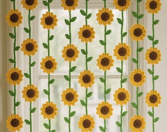 Sunflower Garland Crochet Pattern, Flower Curtain hanging crochet, Spring Floral Decor, Flower Garland, Garden Wall Hanging Crochet