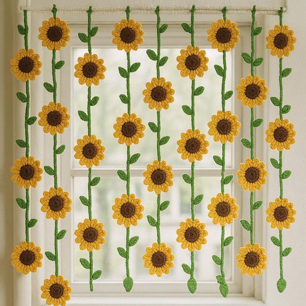 Sunflower Garland Crochet Pattern, Flower Curtain hanging crochet, Spring Floral Decor, Flower Garland, Garden Wall Hanging Crochet