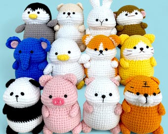 12in1 Animal Crochet Pattern Bundle, Farm Animal Amigurumi Crochet Pattern, Low Sew Jungle Plushie Pattern, Plush Elephant Digital Download