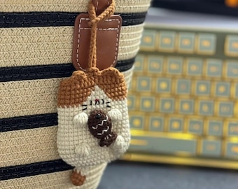 Calio Cat Keychain Crochet Pattern, Cute Cat Plushie Crochet, Mini Cat Bag Charm Amigurumi English PDF, Low Sew Kitty with Fish Pattern