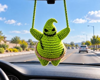 Boogie Monster Crochet Keychain, Green Boogie Plush Car Hanging Charm, Handmade Amigurumi Character Keychain, Halloween Gift
