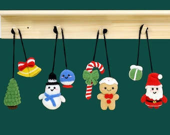 Christmas Decor Car Hanging Crochet Pattern, Rear View Mirror Gingerman/Santa/Christmas Tree/ Candy Cane/ Snowman Crochet Amigurumi Pattern