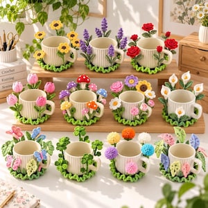 10+ Virkmönster för underlägg med poppande blommor, Blomunderlägg PDF, Virkmönster för solrosrosor, Blomsterunderlägg Amigurumi