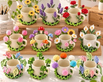 10+ Popping Flower Coasters Crochet Pattern, Flower Coaster PDF, Sunflower Rose Crochet Pattern, Floral Coaster Amigurumi