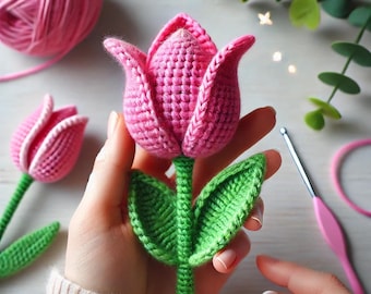 Tulip Crochet Pattern, Cute Easy DIY Crochet, Beginner-Friendly Crochet Flowers Tutorial, Flower Bouquet DIY, Spring Crochet Pattern