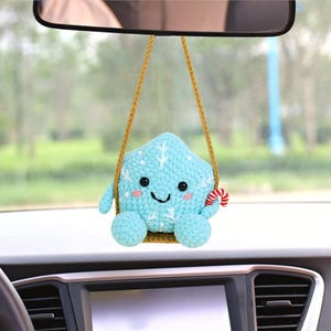 Snowflake On Swing Car Hanging Crochet Pattern, Cute Christmas Car Charm, Rear View Mirror Christmas Ornament, Candy Cane Xmas Accessory