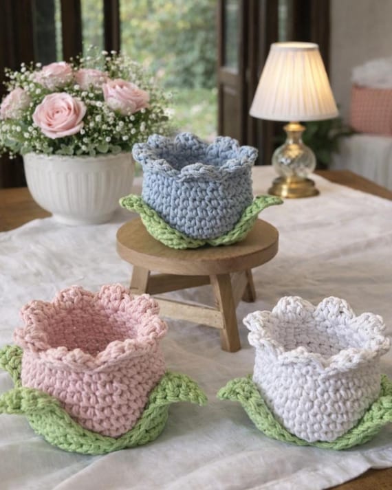 Tulip Candy Basket Crochet Pattern | Tulip Flower Bucket | Spring