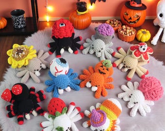 10-in-1 Spider Crochet Pattern Low Sew PDF Download, Cute Halloween Amigurumi Plushies PDF, Spooky Fall Plushie Amigurumi Decoration