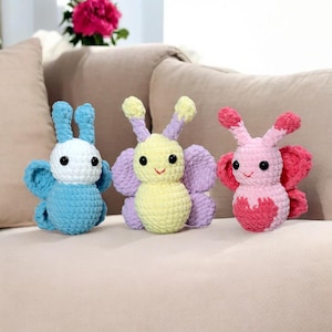 3in1 Easter Butterfly Crochet Pattern, Low Sew Easter Day Crochet Amigurumi, Baby Butterfly Chunky Spring Pattern, Heart Bee Crochet Pattern