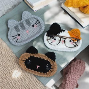 3 in 1 cat glasses holder crochet pattern, Siamese Eyeglass, Tabby glasses holder, Calico Cat  Amigurumi, Cute Eyeglass Stand Crochet PDF