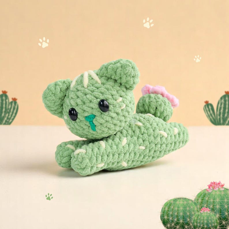 Cactus Cat Crochet Pattern, Chubby Cats Easy Amigurumi, Crochet Plushies Cactus Plant Pot Bundle, Low Sew Loaf Cat Flower Pattern, Cat Lover image 3