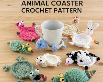 8-in-1 Farm Animal Crochet Coaster Pattern Bundle, Gehäkelte Untersetzer-Muster, Tiere Cupholder, Amigurumi (PDF-Muster)