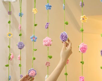 Flower Curtain Crochet Pattern, Crochet Flower Garland Pattern,, Mother Day Gift, Spring Floral Decor, Lace Window Decor, Rose lily of valey