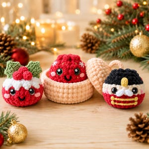Paquete de patrones de crochet para dumplings navideños virales, lindos adornos navideños de amigurumi, Cascanueces y Pudín, descarga instantánea en PDF