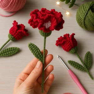 Nelke Blumen häkeln, niedlich einfach häkeln, Valentinstag Häkelanleitung, Blumenstrauß, Muttertagsgeschenk, minimalistisches Blumendekor