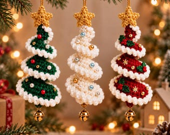 Christmas Tree Spiral Crochet Pattern, Mini Crochet Christmas Tree Ornament, Hanging Tree Decoration, Christmas PDF Pattern