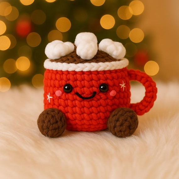 Christmas Hot Chocolate With Mashmallow Crochet Pattern, Ruffled