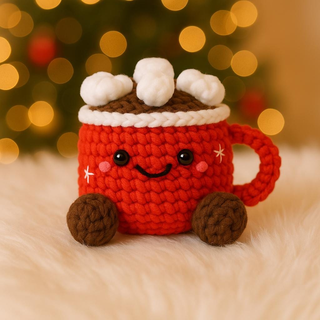 おみつさまリメイク鉢　4号ふっくら丸鉢 クリスマス　赤いマフラーのうさぎさん Christmas Hot Chocolate With Mashmallow Crochet Pattern, Ruffled