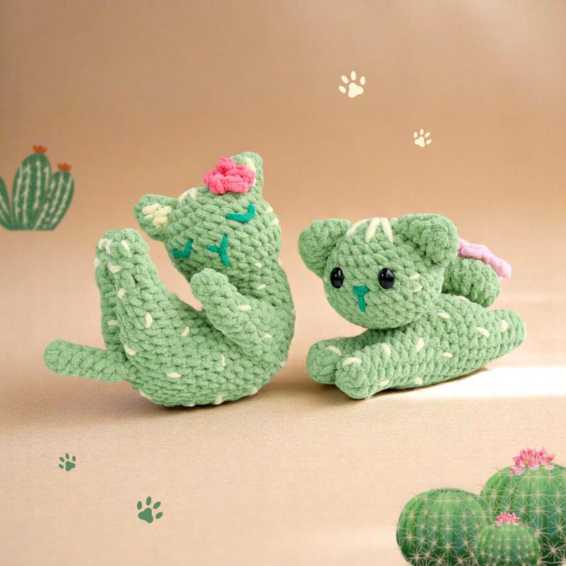 Cactus Cat Crochet Pattern, Chubby Cats Easy Amigurumi, Crochet Plushies Cactus Plant Pot Bundle, Low Sew Loaf Cat Flower Pattern, Cat Lover image 7