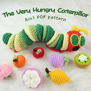 8-in-1 The Very Hungry CaterpillarGame handmade,  Montessori Gift Toys, ChildrenBooks Crochet, Back To School DIY Pattern, Easy Amigurumi