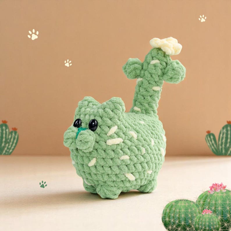 Cactus Cat Crochet Pattern, Chubby Cats Easy Amigurumi, Crochet Plushies Cactus Plant Pot Bundle, Low Sew Loaf Cat Flower Pattern, Cat Lover image 2