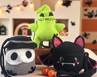 3-in-1 Halloween Candy BackPack Low Sew PDF Download, Cute Halloween Amigurumi Bags PDF, Spooky Fall Plushie Amigurumi Decoration