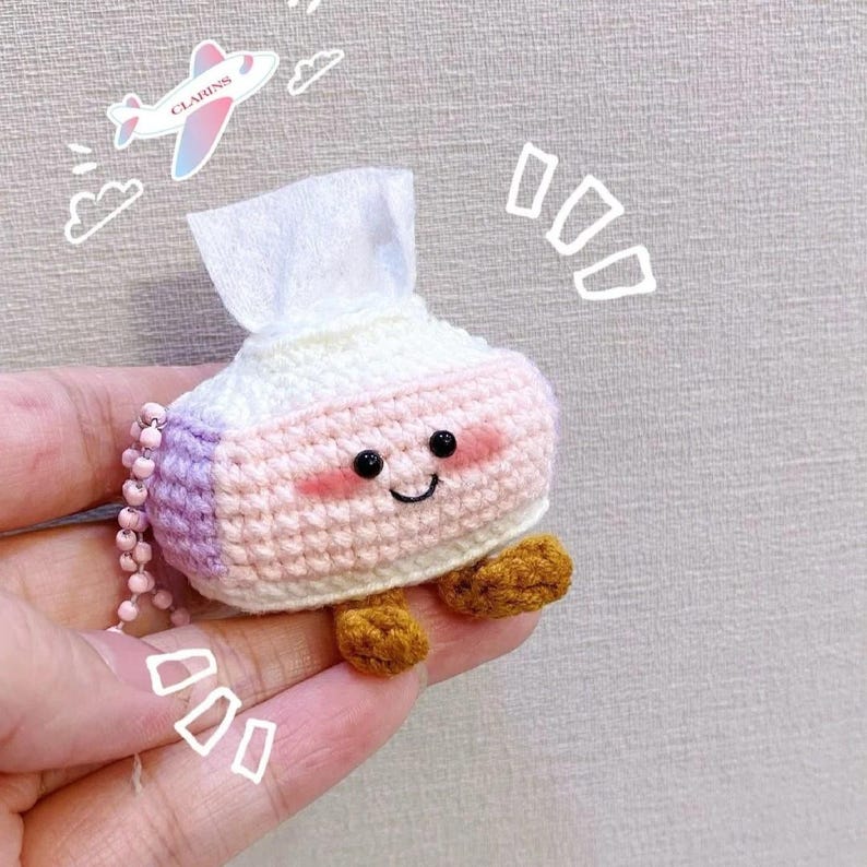 Tissue Box Keychain Crochet Pattern, Cute Easy DIY Keychain Crochet ...