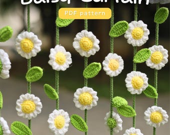 Daisy flower Curtain Crochet Pattern, Daisy Flower Garland hanging crochet, Spring Floral Decor, Flower Garland, Daisy Bedroom Decor