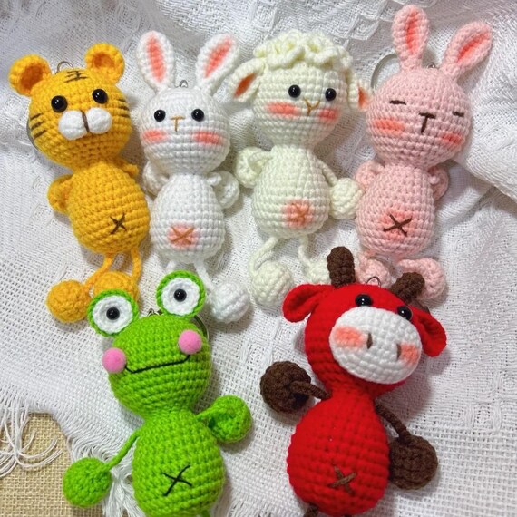 Animals Car Hanging 6in1 Crochet Pattern, Frog Car Charm Pattern
