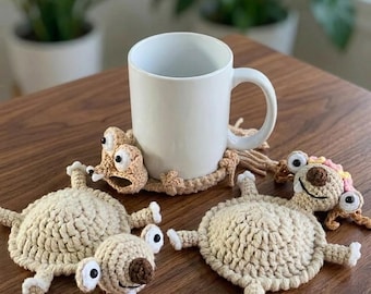 3in1 Funny Sloth & Squirrel Popping Coaster Crochet Pattern, Ice Age Inspired Animal Mug Rug, Cute Crochet Cup Holder PD, Beginner Easy PDF