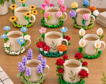 Handmade Pop-Up Flowers Coasters ,3D Floral Mug Coaster, Crochet Cup Holder, Cute Desk Decor, Unique Gift for Her, Handmade Home Decor