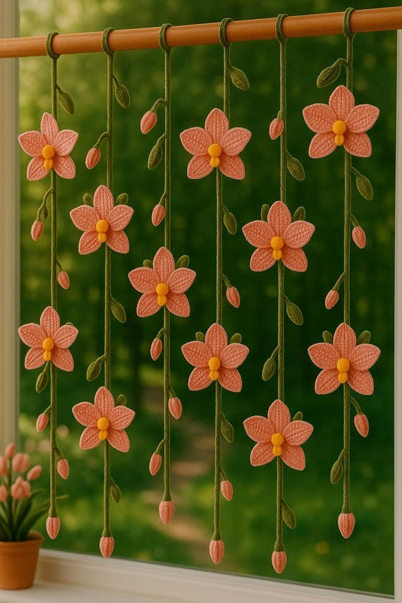 Orchid Flower Garland Crochet Pattern , Spring Floral Decor