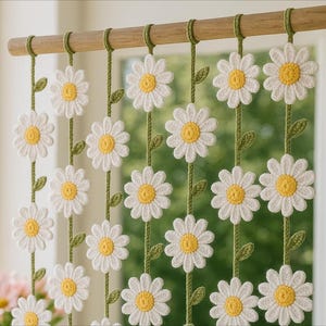 Daisy flower Garland Crochet Pattern, Daisy Flower Curtain hanging crochet, Spring Floral Decor, Flower Garland, Daisy Bedroom Decor