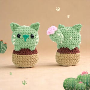 Cactus Cat Crochet Pattern, Chubby Cats Easy Amigurumi, Crochet Plushies Cactus Plant Pot Bundle, Low Sew Loaf Cat Flower Pattern, Cat Lover image 8