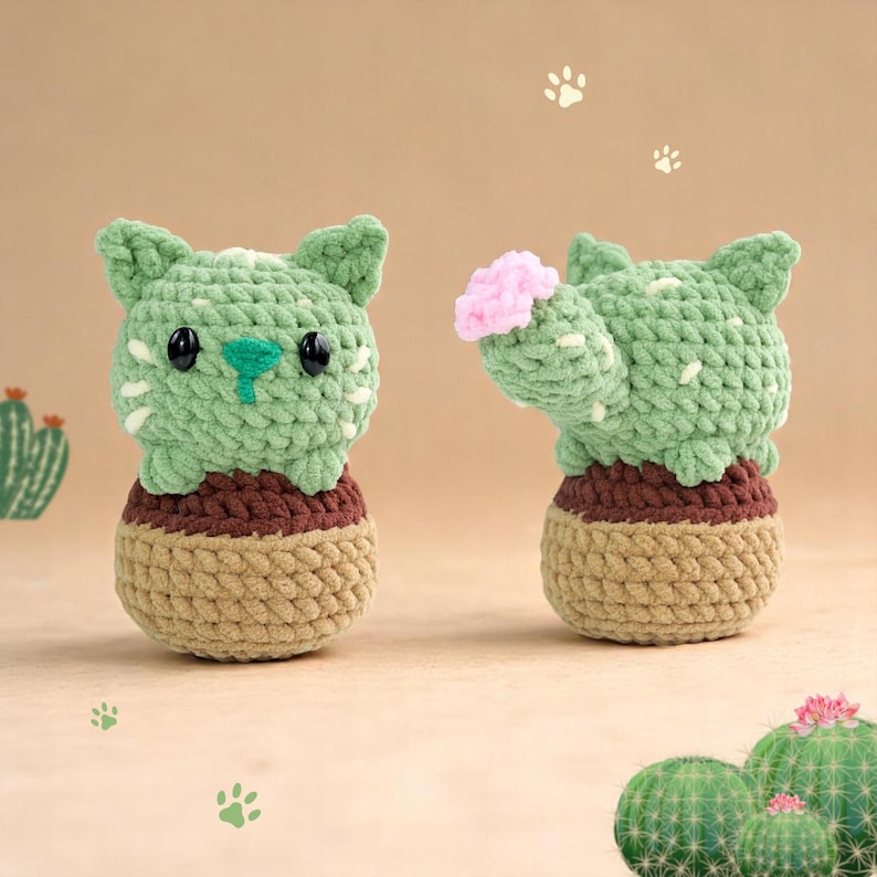 Cactus Cat Crochet Pattern, Chubby Cats Easy Amigurumi, Crochet Plushies Cactus Plant Pot Bundle, Low Sew Loaf Cat Flower Pattern, Cat Lover image 8