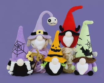5-in-1 Halloween Gnome Häkelanleitung, Kürbis Gnome Halloween Anleitung, Gnome Amigurumi, Gnome häkeln