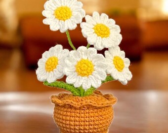 Daisy Pot Crochet Pattern, Flower Plant Crochet, Mini Daisy Home Decor Amigurumi English PDF, Kawaii Flower Potted Daisy Plush Toy