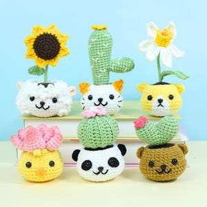 Cactus en maceta de crochet 6 en 1, patrones de macetas de crochet, patrones de macetas, margaritas, girasoles, cactus en maceta de animal (PDF)