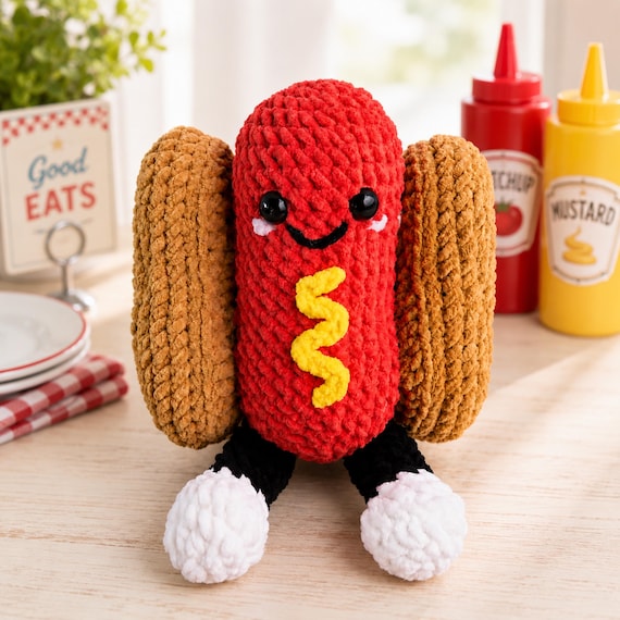 250th USA Hotdog Crochet Pattern, Fourth of July Amigurumi PDF