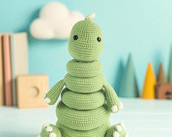 The Dinosaur Stacking Toy Crochet Pattern, Stacking Toy Dilo the Dino, Amigurumi Dinosaur, Back To School DIY Pattern, Easy Amigurumi