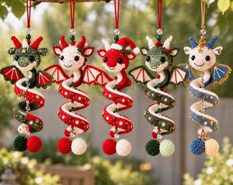 5-in-1 Christmas Dragon Spiral Ornament Crochet Pattern, Festive Hanging Dragon PDF, Instant Download, Beginner Friendly