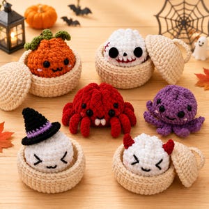 6in1 Viral Halloween Dumpling Crochet Pattern Bundle, Spooky Amigurumi PDF, Pumpkin Skull Witch Devil Spider, Steamer Basket Decor