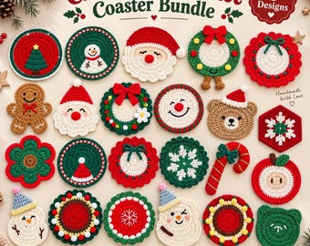 25+ Christmas Coasters Crochet PDF Pattern, Crochet Coasters Pattern, Coaster Amigurumi Bundle