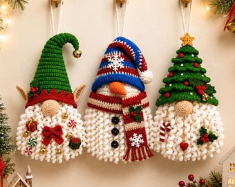 3-in-1 Crochet Christmas Gnome Door Hanger Pattern PDF, Festive Gnome Decorations, Holiday Christmas Home Decor, Pattern PDF