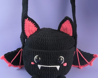 Bat Backpack Low Sew PDF Download, Spooky Candy Bag, Cute Halloween Amigurumi Bags PDF, Spooky Fall Plushie Amigurumi Decoration