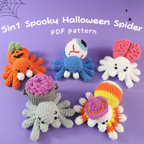 5-in-1 Spooky Halloween Spider Crochet Pattern Bundle, Halloween Decoration, Spooky Fall Plushie Amigurumi Decoration