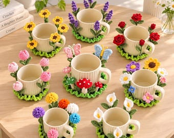 10+ Popping Flower Coasters Crochet PDF Pattern, Crochet Coasters Pattern, Flower Coaster Amigurumi, Sunflower Coasters, Rose Coasters